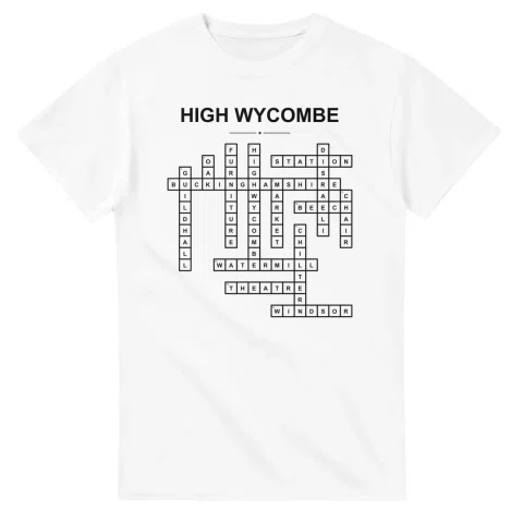 Monochrome crossword sheet for High Wycombe, with a large place-name heading, a letter grid, and numbered across and down clues.