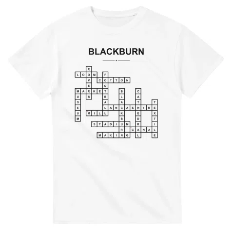 Monochrome crossword sheet for Blackburn, with a large place-name heading, a letter grid, and numbered across and down clues.