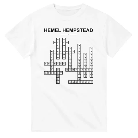 Monochrome crossword sheet for Hemel Hempstead, with a large place-name heading, a letter grid, and numbered across and down clues.