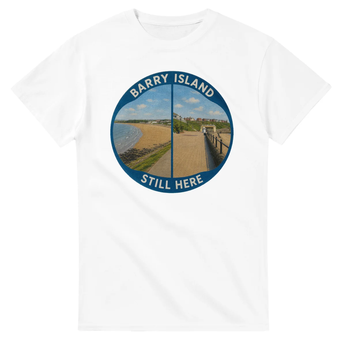 Painted, panelled scenic illustration for Barry Island, with paired local scenes and the place name in lettering.