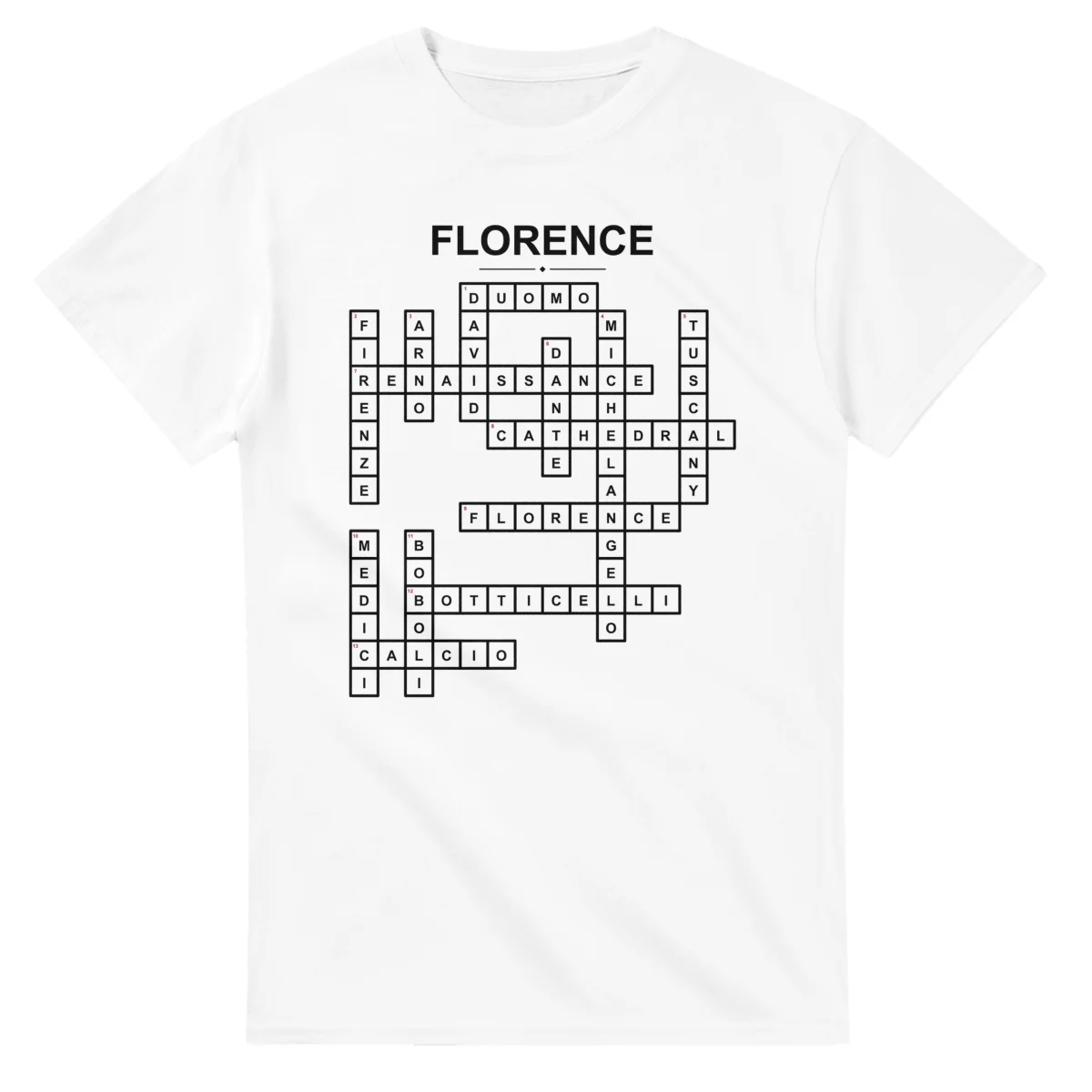 Monochrome crossword sheet for Florence, with a large place-name heading, a letter grid, and numbered across and down clues.