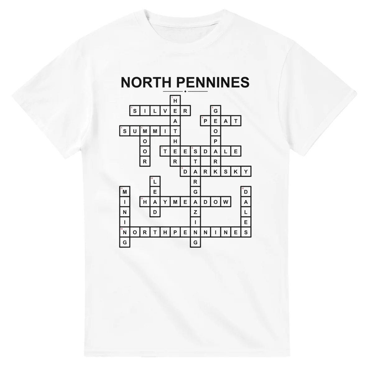 Monochrome crossword sheet for North Pennines, with a large place-name heading, a letter grid, and numbered across and down clues.