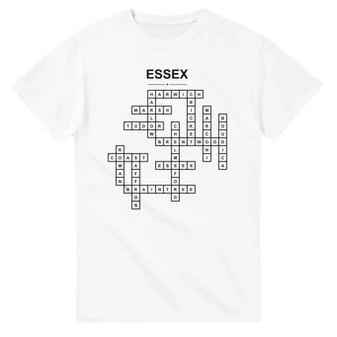 Monochrome crossword sheet for Essex, with a large place-name heading, a letter grid, and numbered across and down clues.