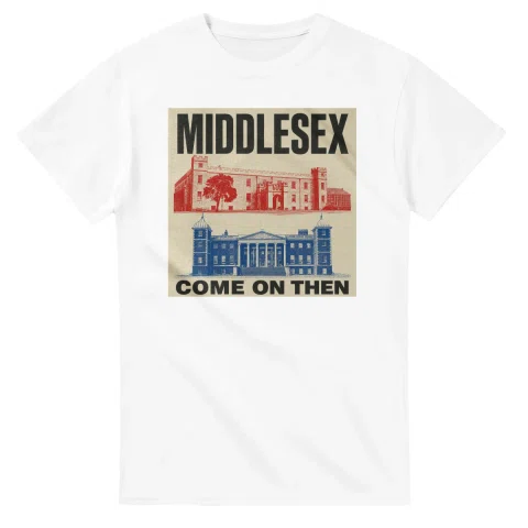 Two-colour scenic illustration for Middlesex, with the place name and COME ON THEN lettering.