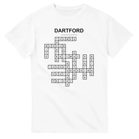 Monochrome crossword sheet for Dartford, with a large place-name heading, a letter grid, and numbered across and down clues.