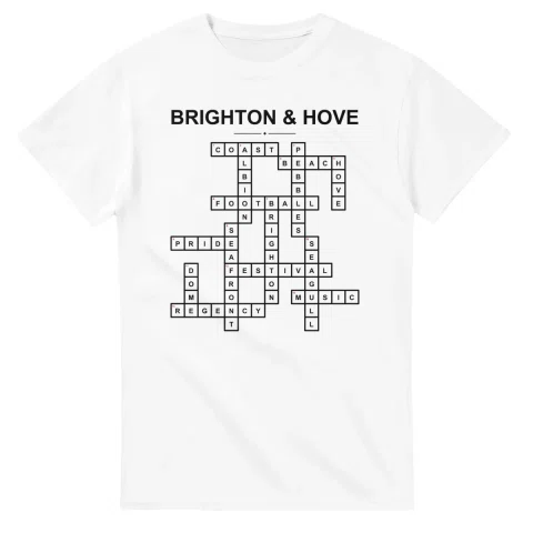 Monochrome crossword sheet for Brighton & Hove, with a large place-name heading, a letter grid, and numbered across and down clues.