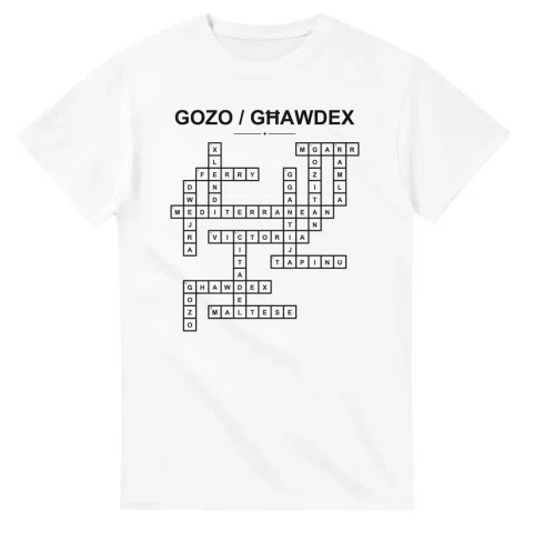Monochrome crossword sheet for Gozo / Għawdex, with a large place-name heading, a letter grid, and numbered across and down clues.