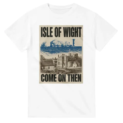 Two-colour scenic illustration for Isle of Wight, with the place name and COME ON THEN lettering.
