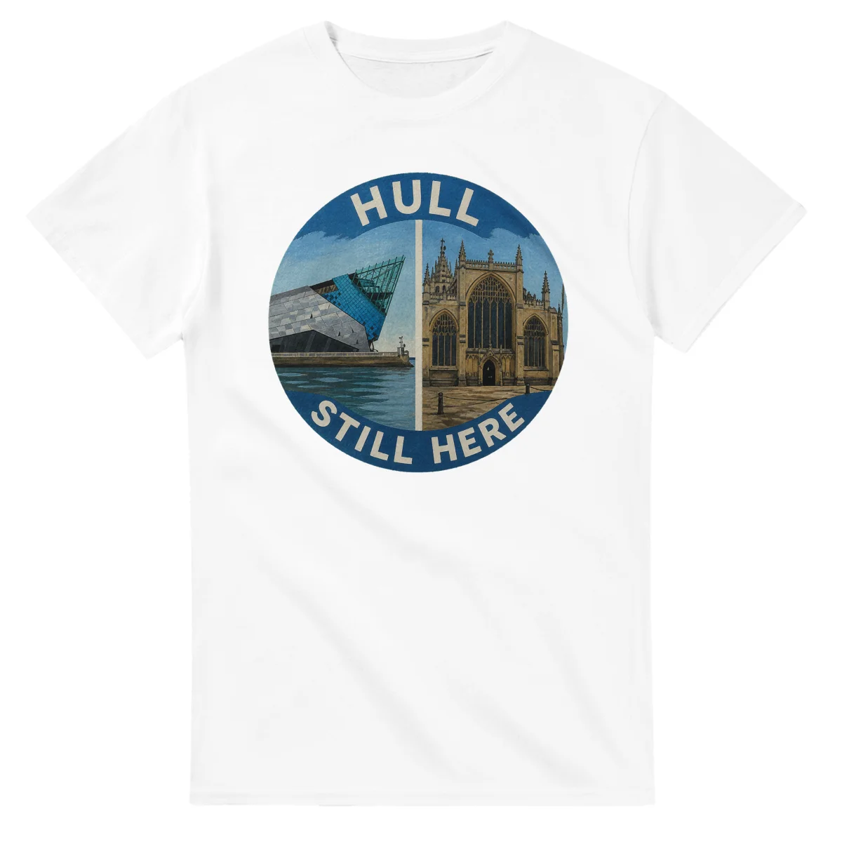 Painted, panelled scenic illustration for Hull, with paired local scenes and the place name in lettering.