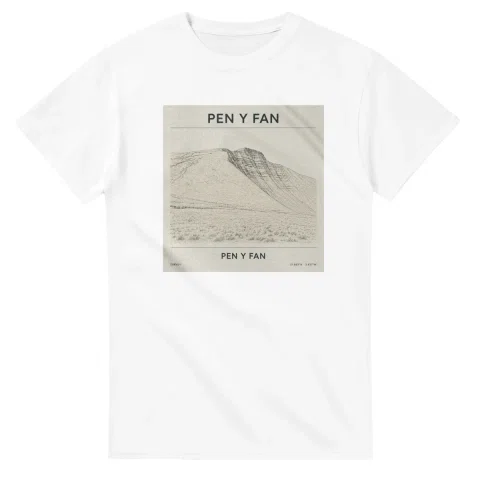 Fine-line engraving-style drawing for Pen y Fan, with a landmark caption and small coordinate text.