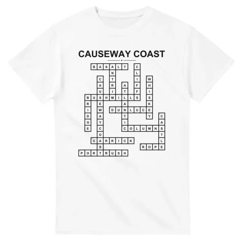 Monochrome crossword sheet for Causeway Coast, with a large place-name heading, a letter grid, and numbered across and down clues.