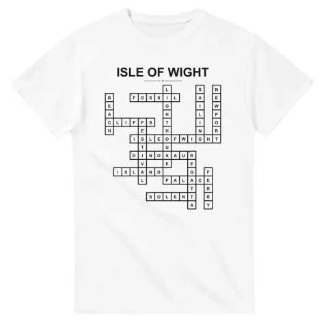 Monochrome crossword sheet for Isle of Wight, with a large place-name heading, a letter grid, and numbered across and down clues.
