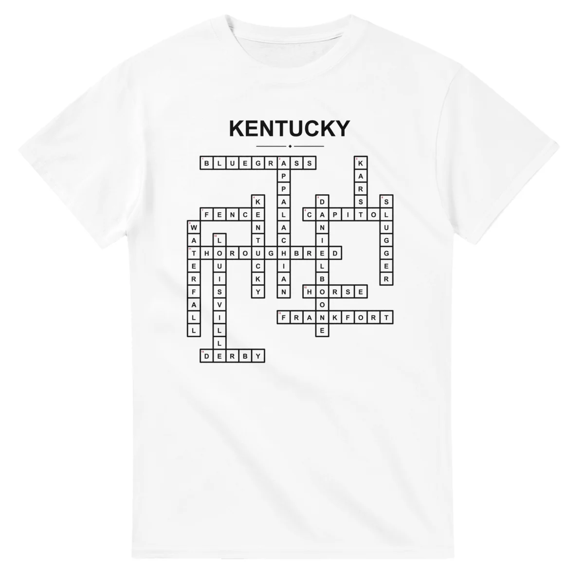 Monochrome crossword sheet for Kentucky, with a large place-name heading, a letter grid, and numbered across and down clues.
