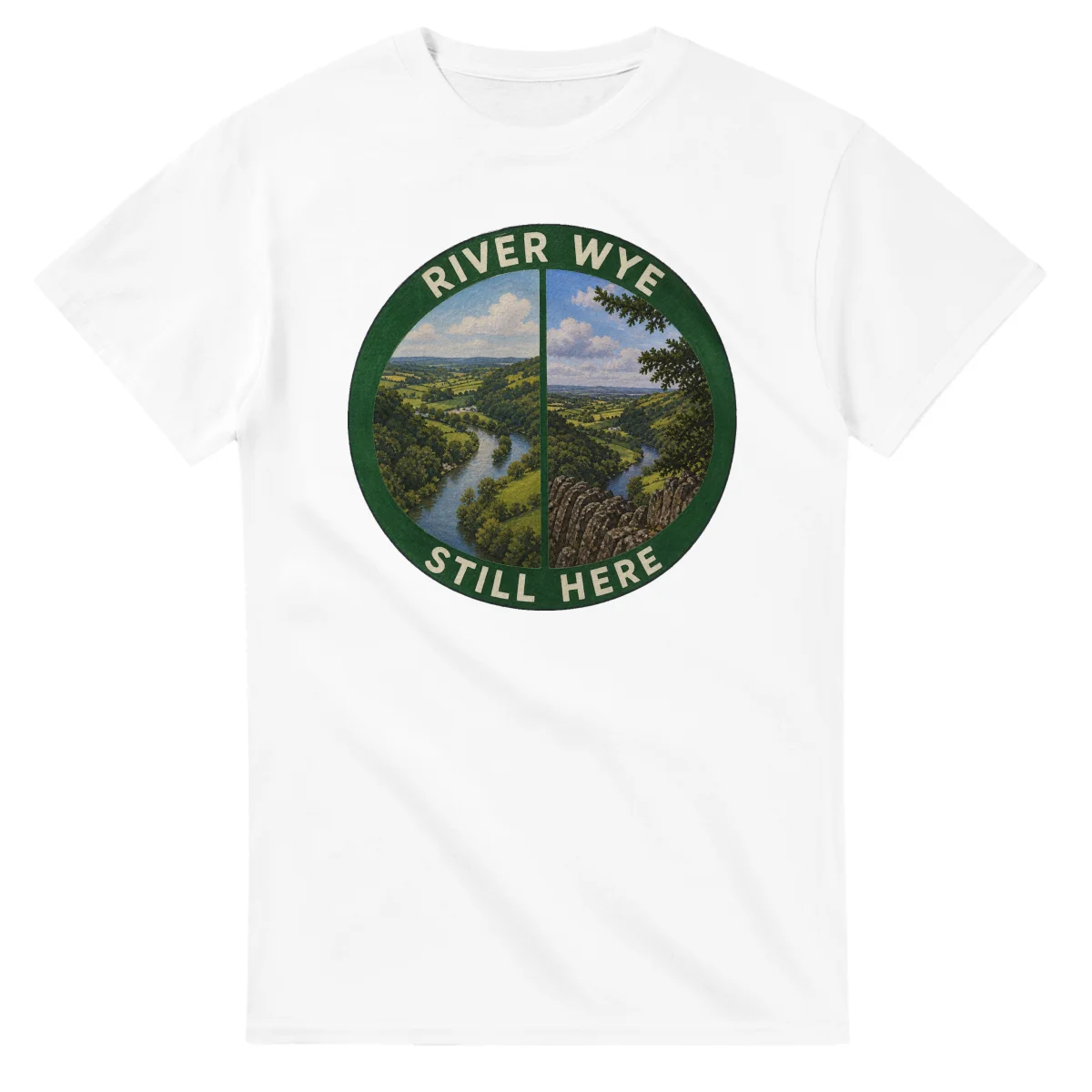 Painted, panelled scenic illustration for River Wye, with paired local scenes and the place name in lettering.