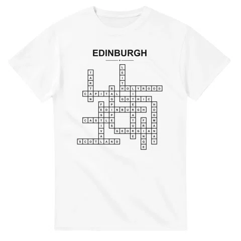 Monochrome crossword sheet for Edinburgh, with a large place-name heading, a letter grid, and numbered across and down clues.