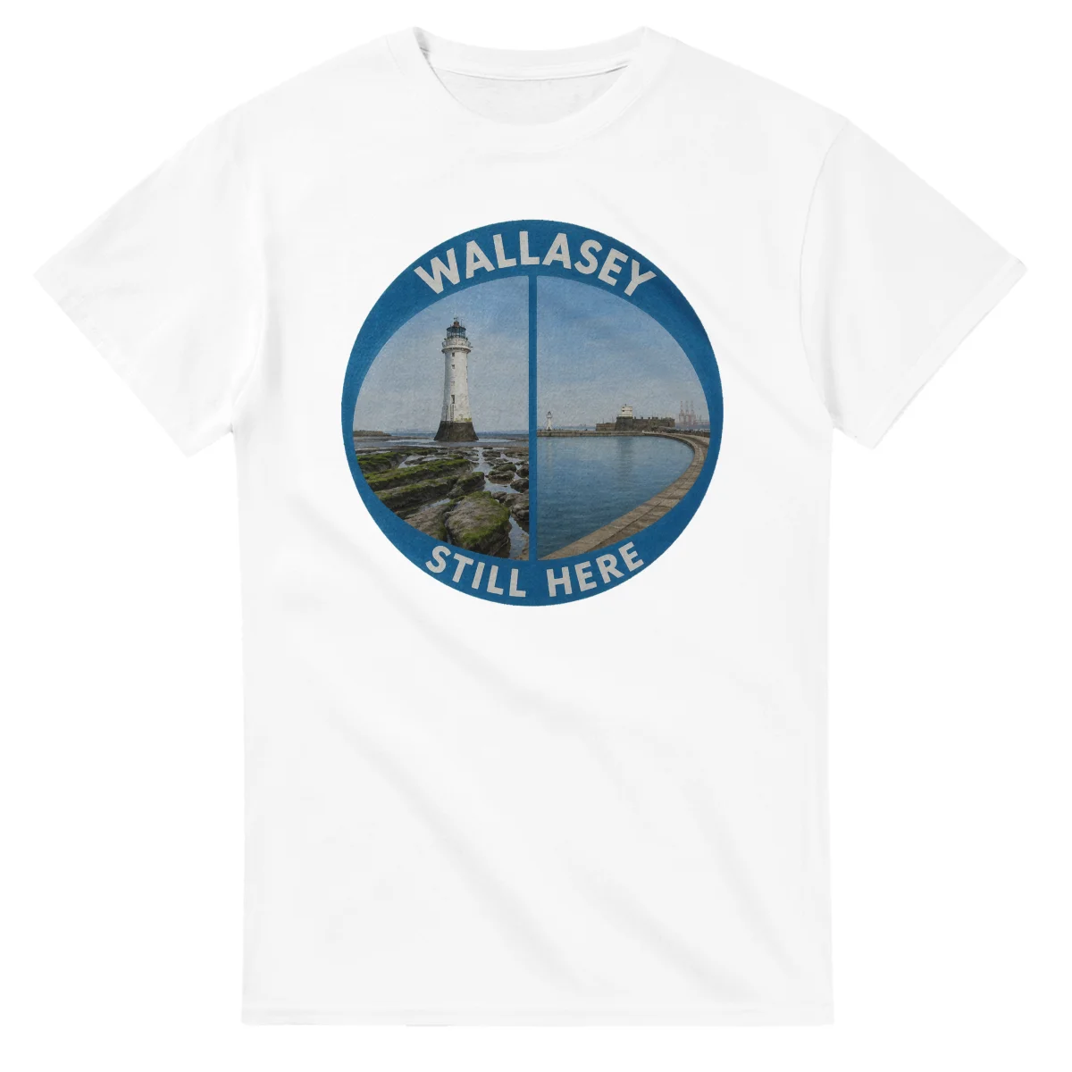 Painted, panelled scenic illustration for Wallasey, with paired local scenes and the place name in lettering.