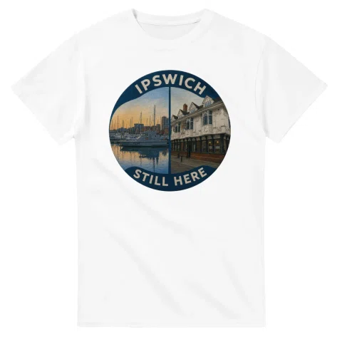 Painted, panelled scenic illustration for Ipswich, with paired local scenes and the place name in lettering.