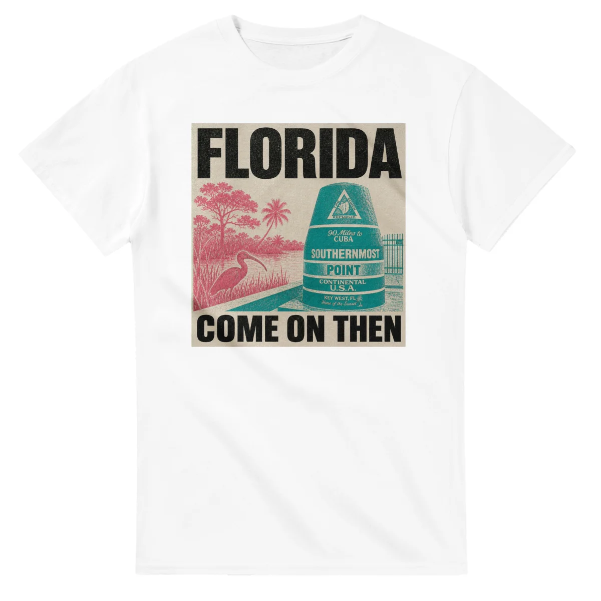 Two-colour scenic illustration for Florida, with the place name and COME ON THEN lettering.