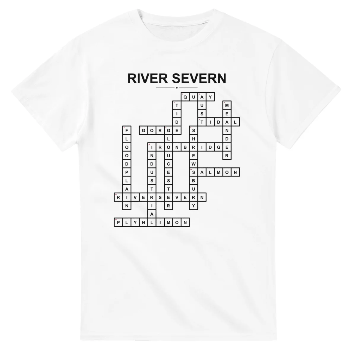 Monochrome crossword sheet for River Severn, with a large place-name heading, a letter grid, and numbered across and down clues.