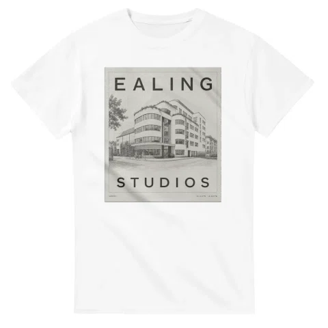 Fine-line engraving-style drawing for London Borough of Ealing, with a landmark caption and small coordinate text.
