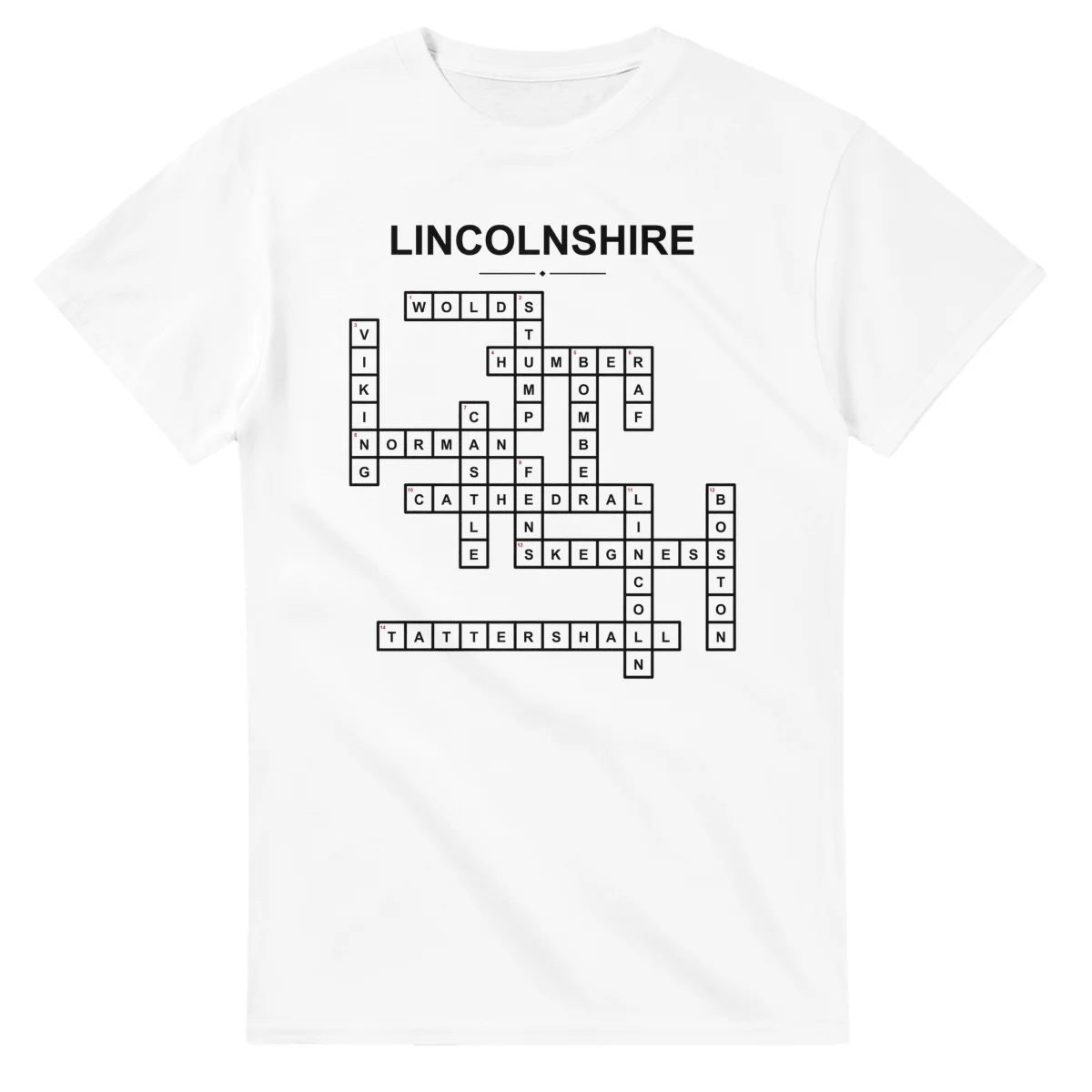 Monochrome crossword sheet for Lincolnshire, with a large place-name heading, a letter grid, and numbered across and down clues.