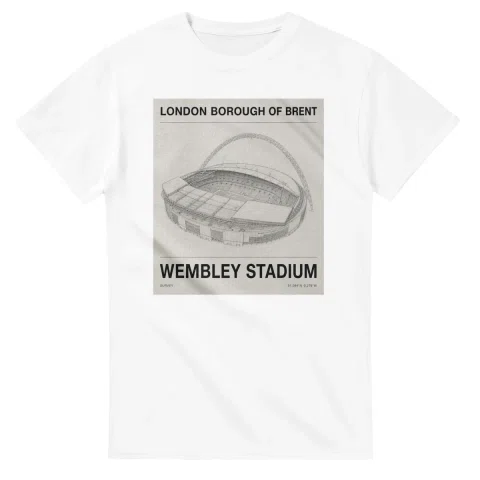 Fine-line engraving-style drawing for London Borough of Brent, with a landmark caption and small coordinate text.