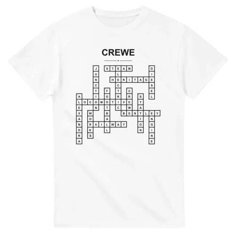 Monochrome crossword sheet for Crewe, with a large place-name heading, a letter grid, and numbered across and down clues.