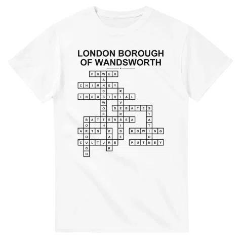 Monochrome crossword sheet for London Borough of Wandsworth, with a large place-name heading, a letter grid, and numbered across and down clues.