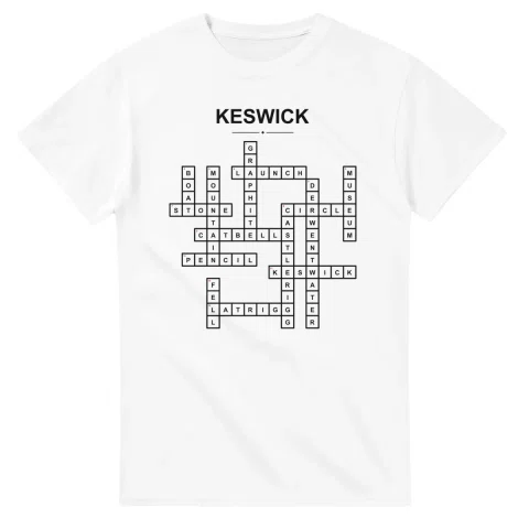 Monochrome crossword sheet for Keswick, with a large place-name heading, a letter grid, and numbered across and down clues.