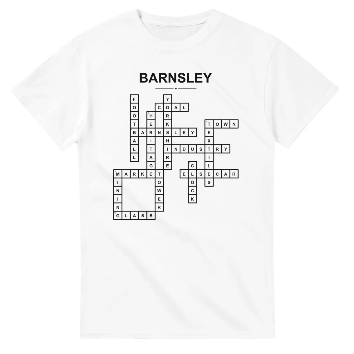 Monochrome crossword sheet for Barnsley, with a large place-name heading, a letter grid, and numbered across and down clues.