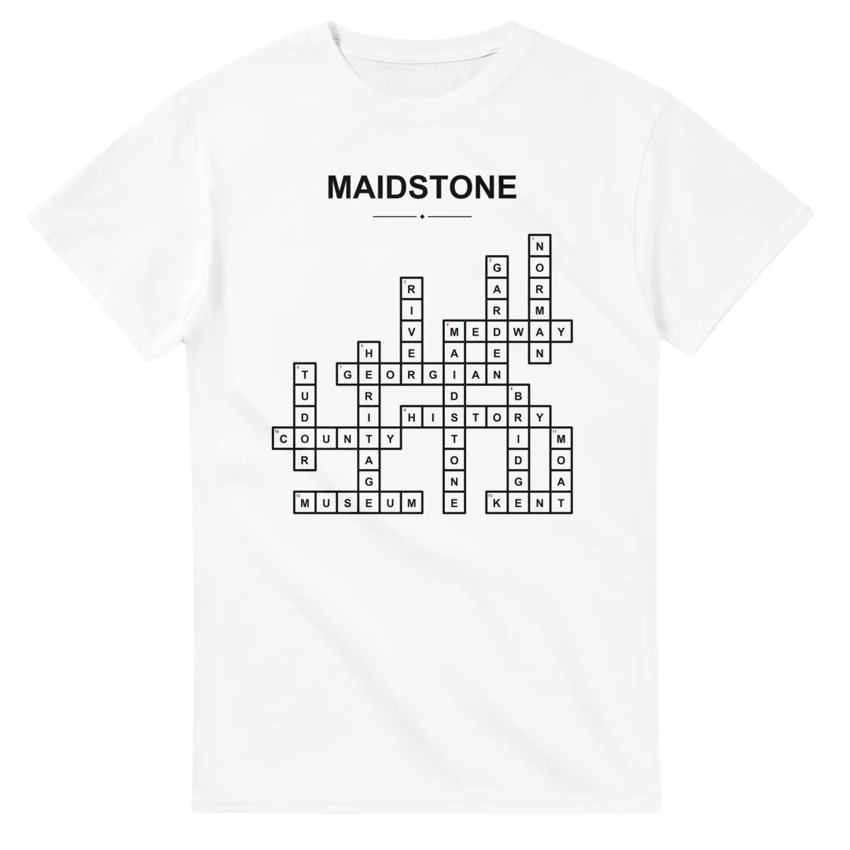 Monochrome crossword sheet for Maidstone, with a large place-name heading, a letter grid, and numbered across and down clues.