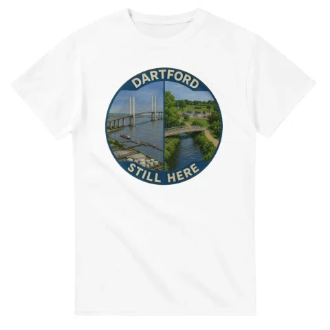 Painted, panelled scenic illustration for Dartford, with paired local scenes and the place name in lettering.