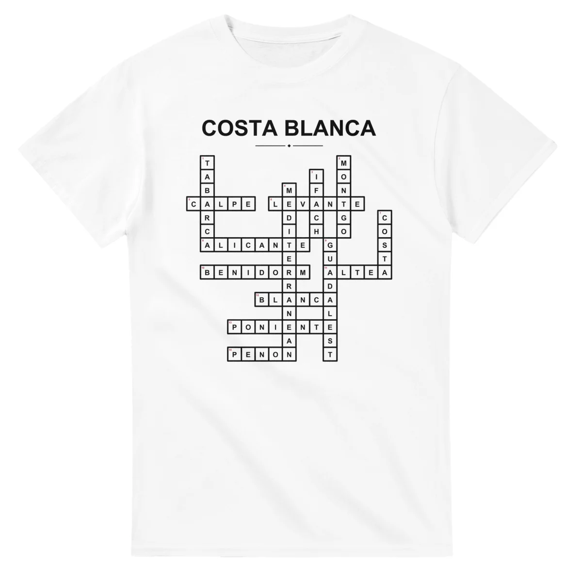 Monochrome crossword sheet for Costa Blanca, with a large place-name heading, a letter grid, and numbered across and down clues.