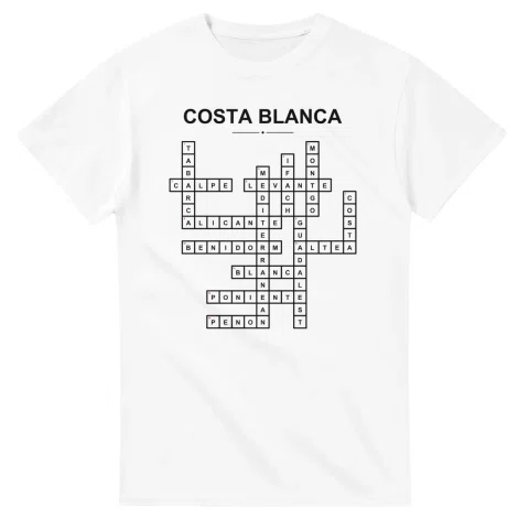 Monochrome crossword sheet for Costa Blanca, with a large place-name heading, a letter grid, and numbered across and down clues.