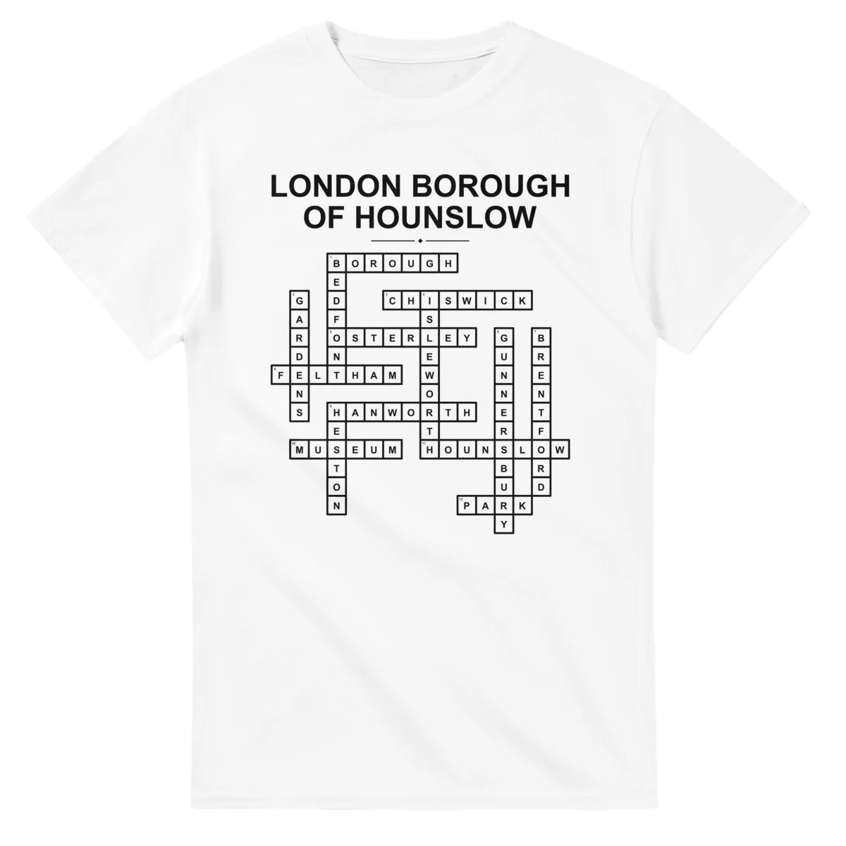 Monochrome crossword sheet for London Borough of Hounslow, with a large place-name heading, a letter grid, and numbered across and down clues.