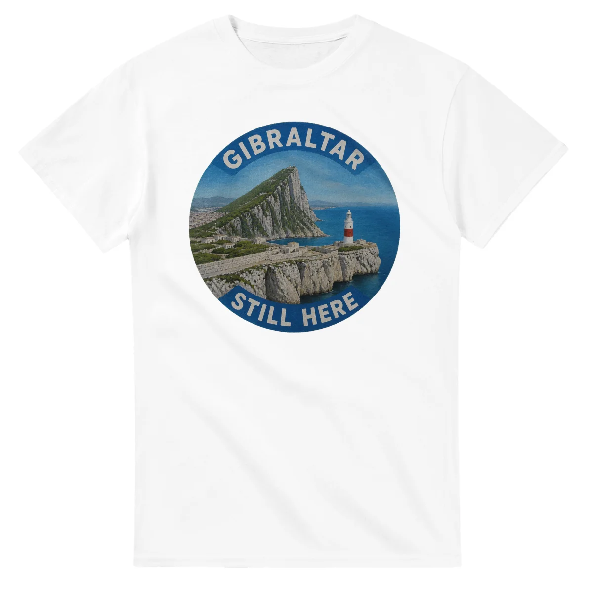 Painted, panelled scenic illustration for Gibraltar, with paired local scenes and the place name in lettering.