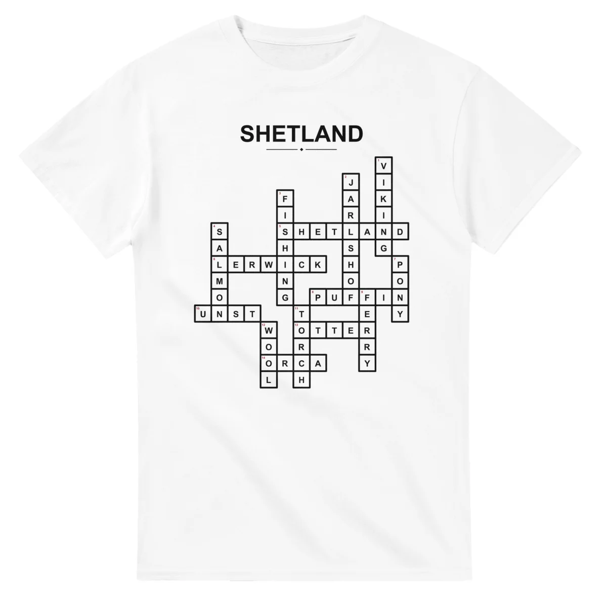 Monochrome crossword sheet for Shetland, with a large place-name heading, a letter grid, and numbered across and down clues.