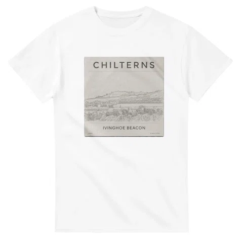 Fine-line engraving-style drawing for Chilterns, with a landmark caption and small coordinate text.