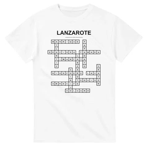 Monochrome crossword sheet for Lanzarote, with a large place-name heading, a letter grid, and numbered across and down clues.