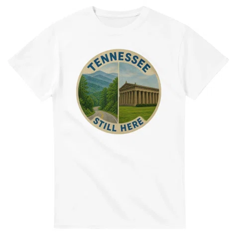 Painted, panelled scenic illustration for Tennessee, with paired local scenes and the place name in lettering.
