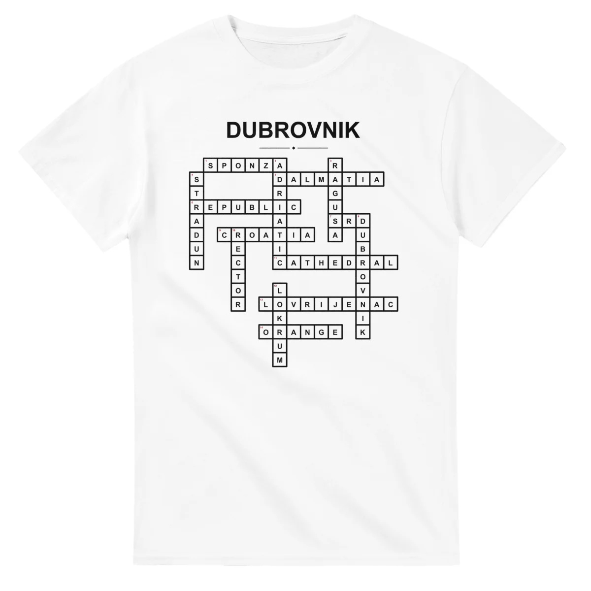 Monochrome crossword sheet for Dubrovnik, with a large place-name heading, a letter grid, and numbered across and down clues.