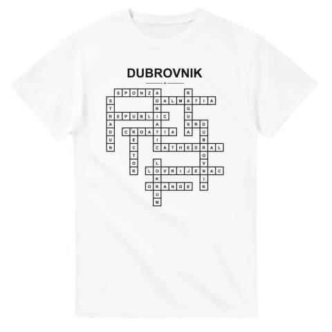 Monochrome crossword sheet for Dubrovnik, with a large place-name heading, a letter grid, and numbered across and down clues.