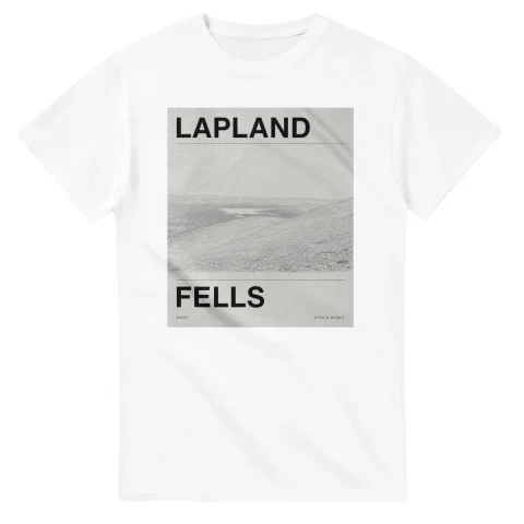 Fine-line engraving-style drawing for Lapland, with a landmark caption and small coordinate text.