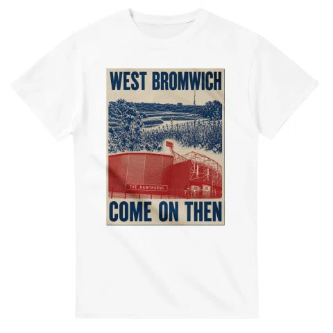 Two-colour scenic illustration for West Bromwich, with the place name and COME ON THEN lettering.