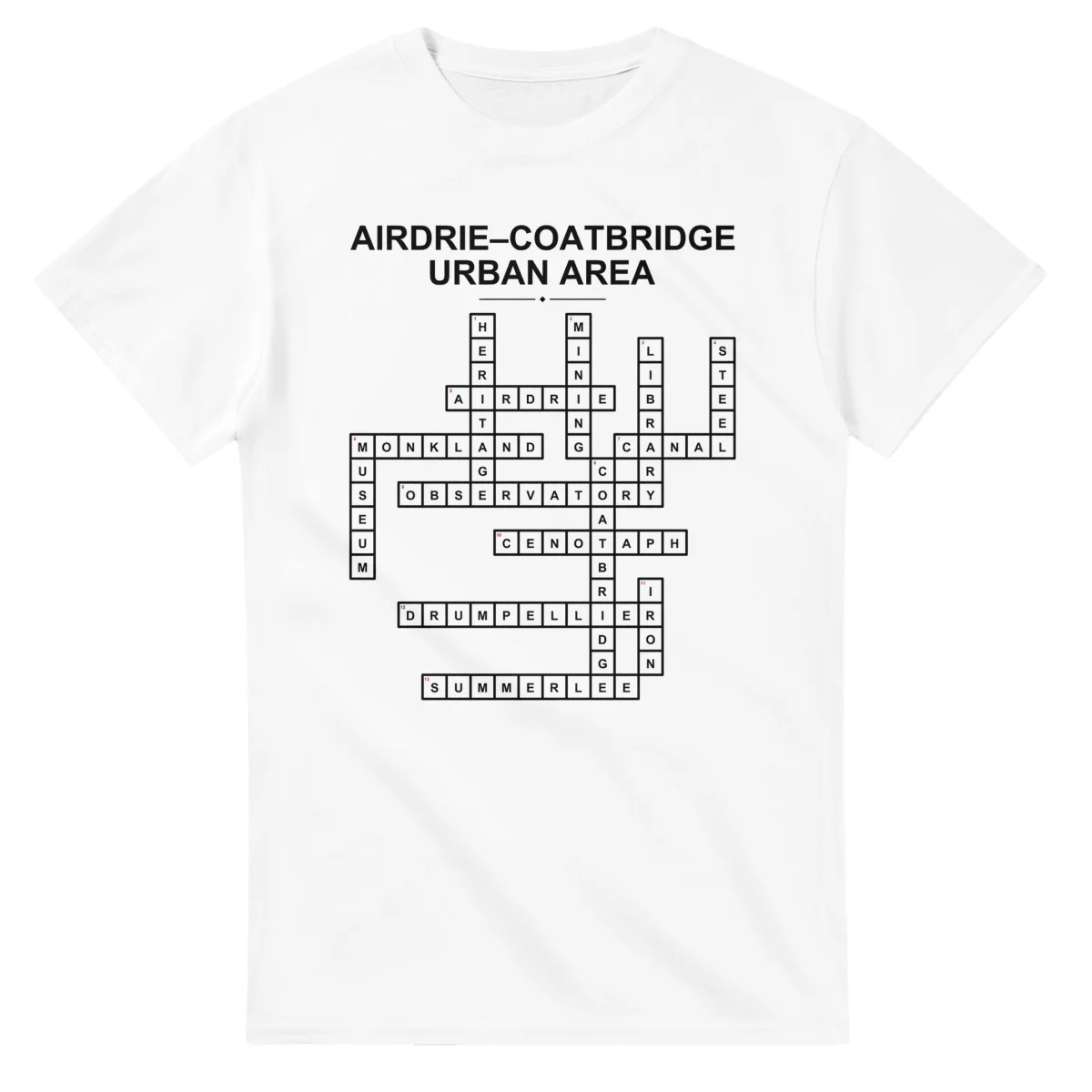 Monochrome crossword sheet for Airdrie-Coatbridge urban area, with a large place-name heading, a letter grid, and numbered across and down clues.
