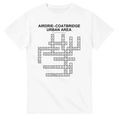 Monochrome crossword sheet for Airdrie-Coatbridge urban area, with a large place-name heading, a letter grid, and numbered across and down clues.