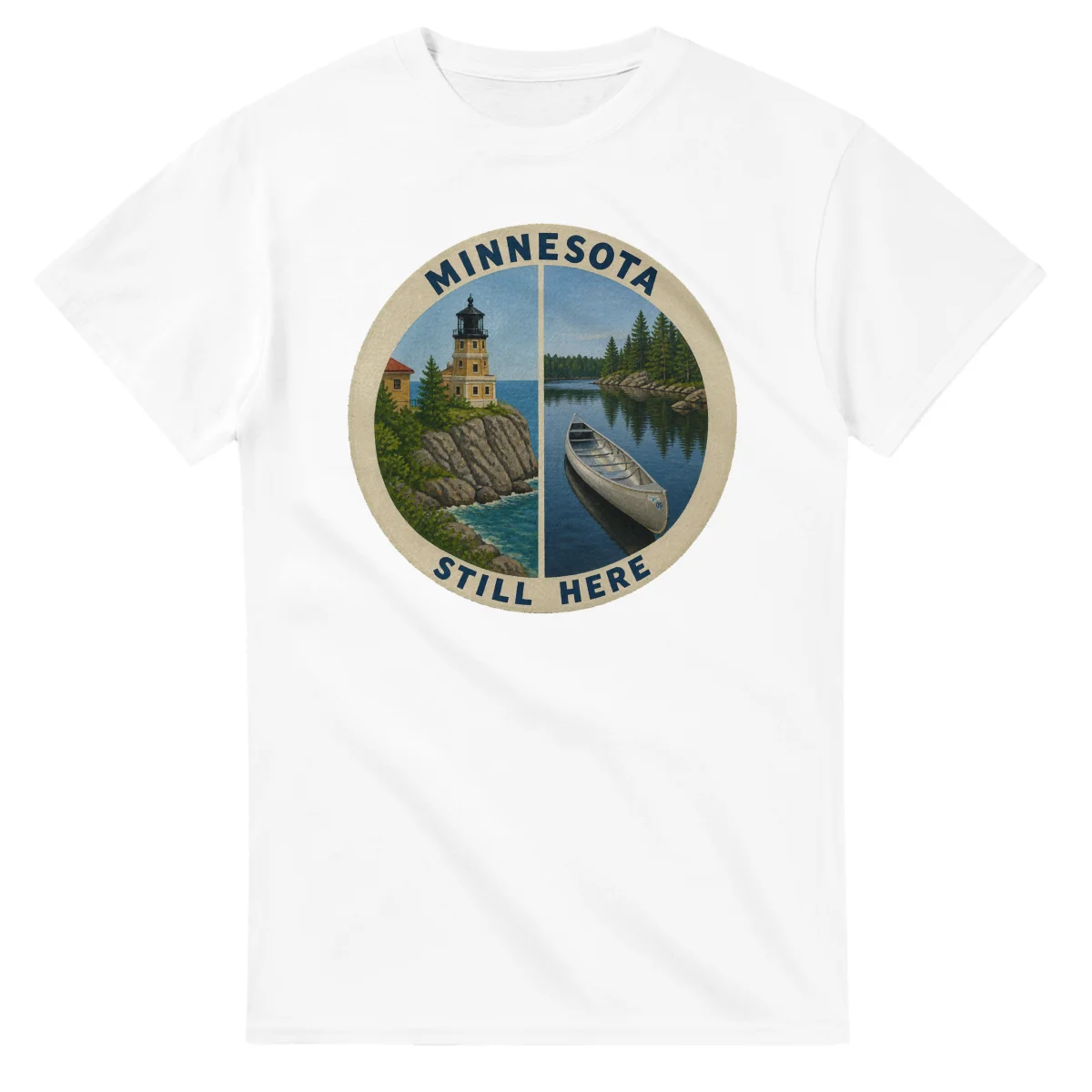 Painted, panelled scenic illustration for Minnesota, with paired local scenes and the place name in lettering.