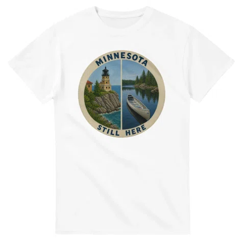 Painted, panelled scenic illustration for Minnesota, with paired local scenes and the place name in lettering.