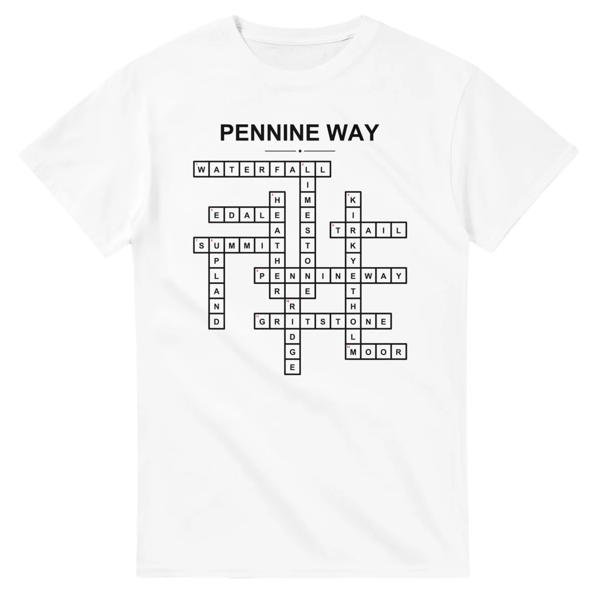 Monochrome crossword sheet for Pennine Way, with a large place-name heading, a letter grid, and numbered across and down clues.
