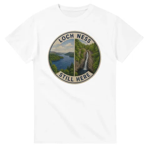Painted, panelled scenic illustration for Loch Ness, with paired local scenes and the place name in lettering.